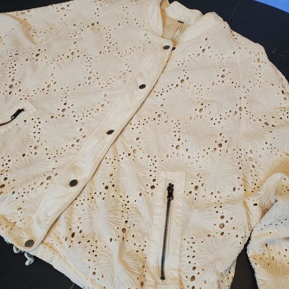 Free People Womens Cream Cotton Daisy Jane Long Sleeve Bomber Jacket Size Medium - Picture 6 of 13